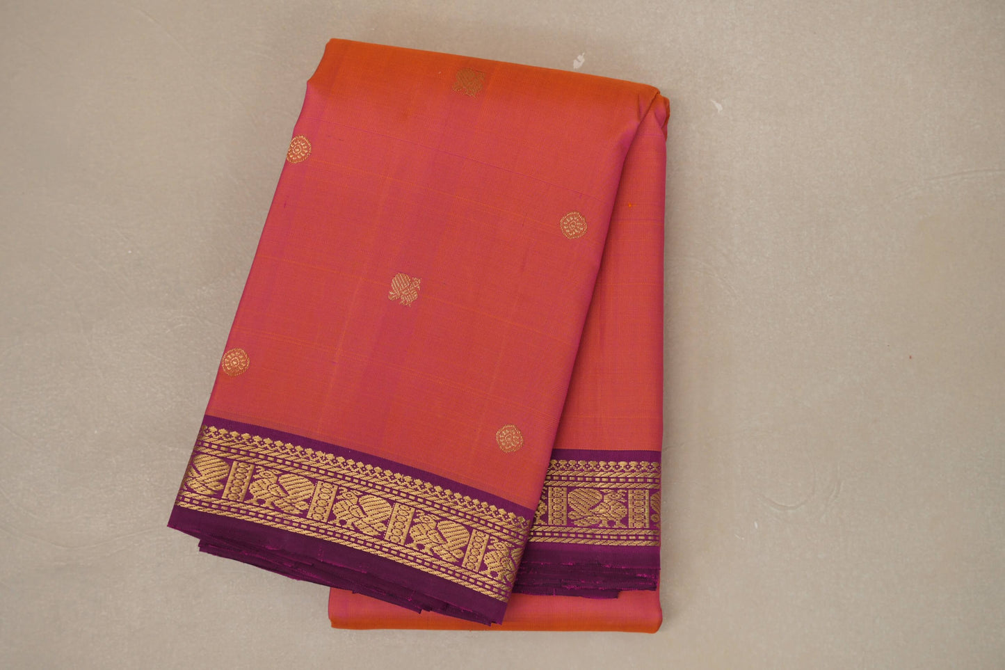 Orange with Pink Dual Tone with Magenta borders Vintage Kanjivaram Silk Saree
