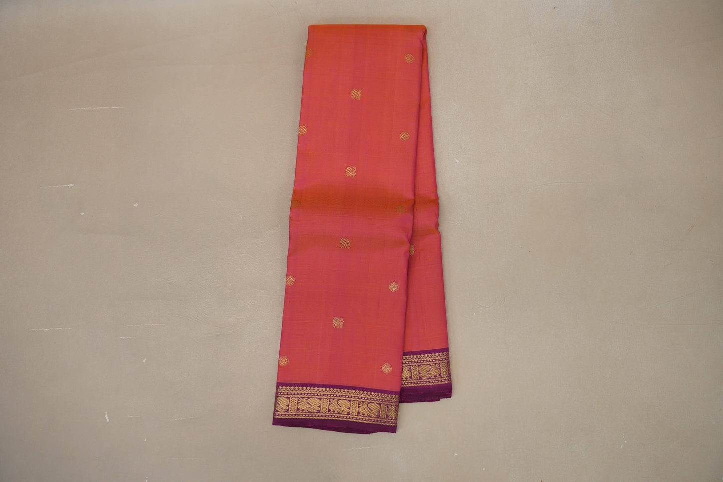 Orange with Pink Dual Tone with Magenta borders Vintage Kanjivaram Silk Saree SS8883