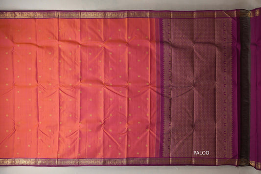 Orange with Pink Dual Tone with Magenta borders Vintage Kanjivaram Silk Saree paloo