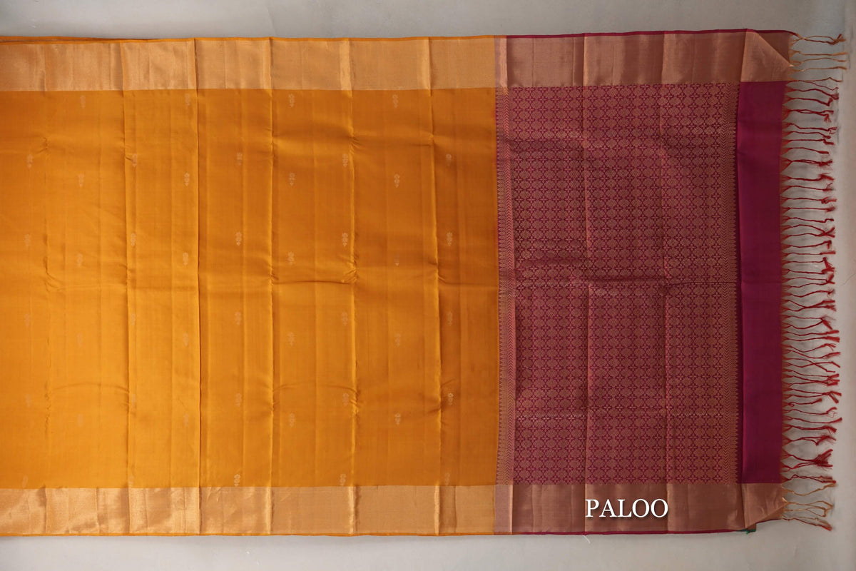 Mustard Orange Light Weight Kanjivaram Silk Saree paloo
