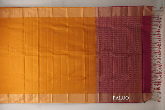 Mustard Orange Light Weight Kanjivaram Silk Saree paloo
