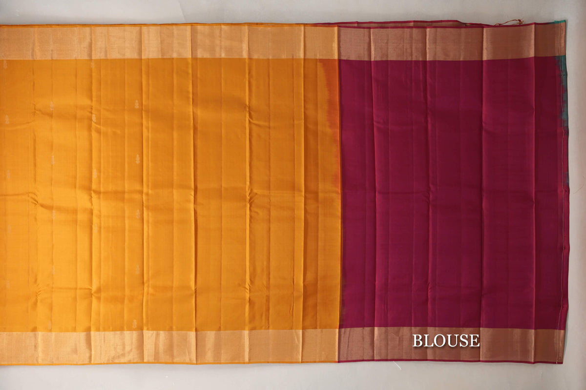 Mustard Orange Light Weight Kanjivaram Silk Saree blouse