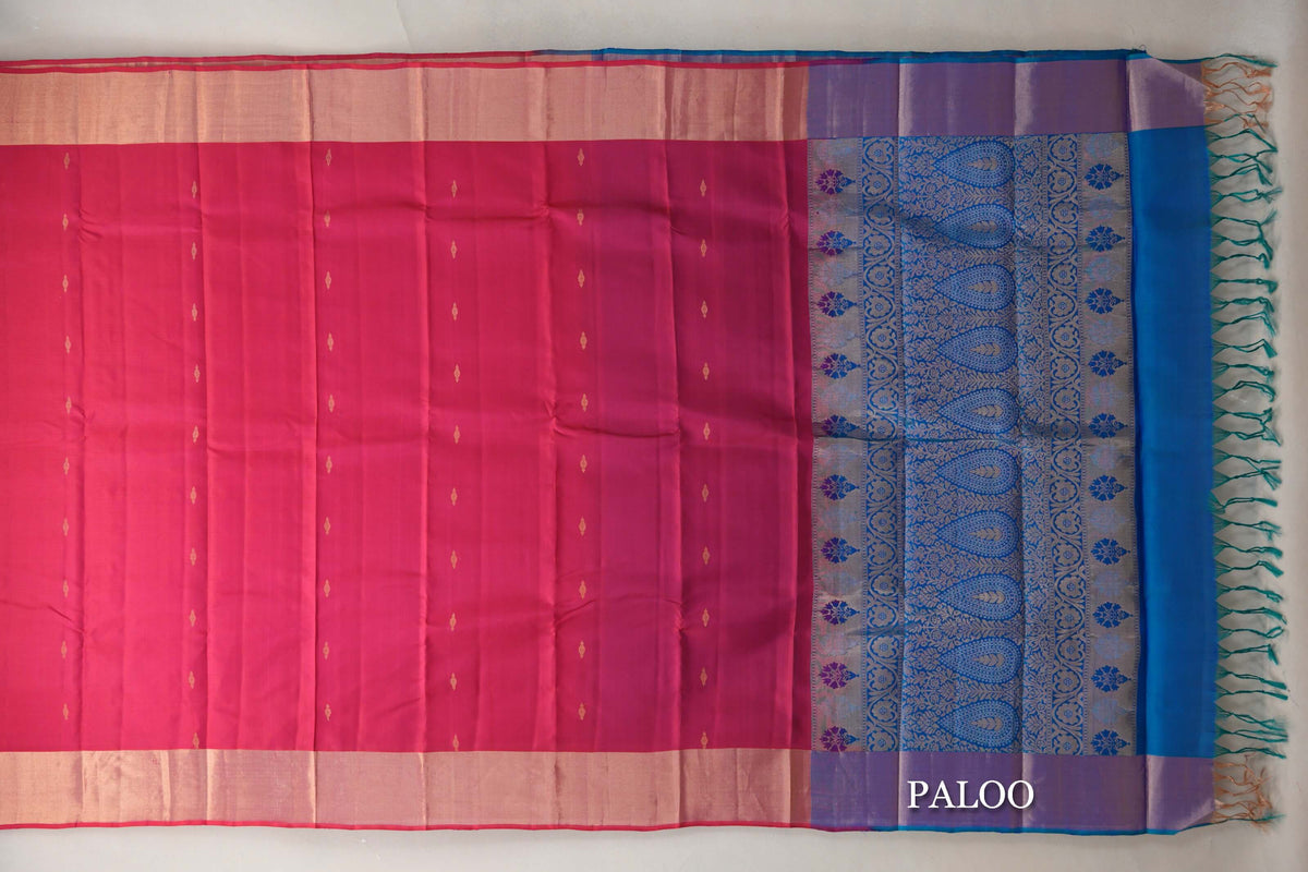 Rani Pink Light Weight Kanjivaram Silk Saree paloo