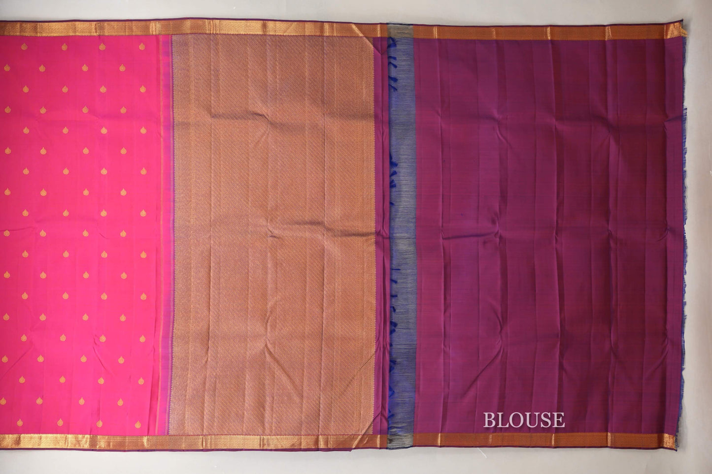 Pink with Purple Borders Plant Based Kanjivaram Silk Saree blouse