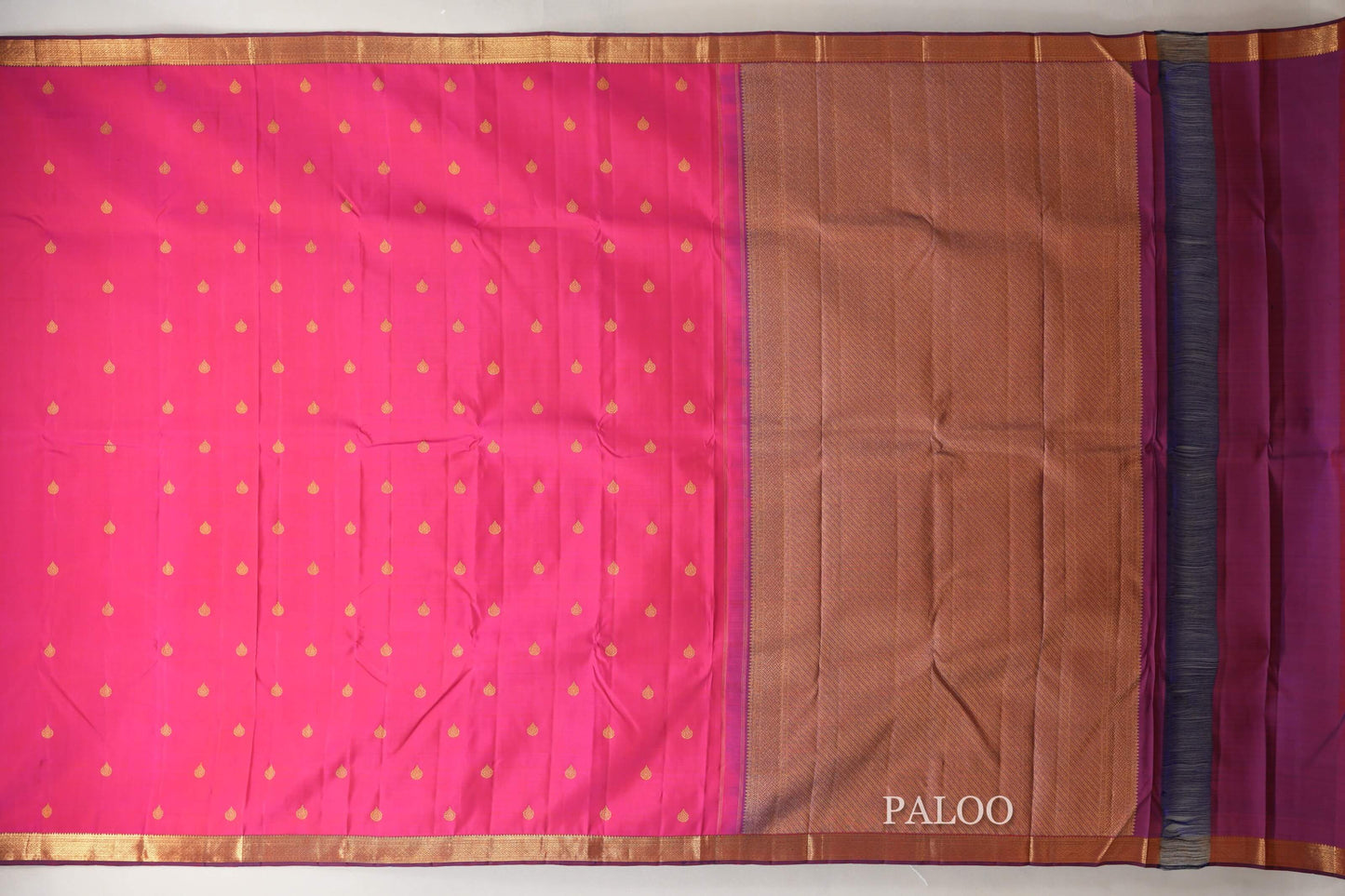 Pink with Purple Borders Plant Based Kanjivaram Silk Saree paloo