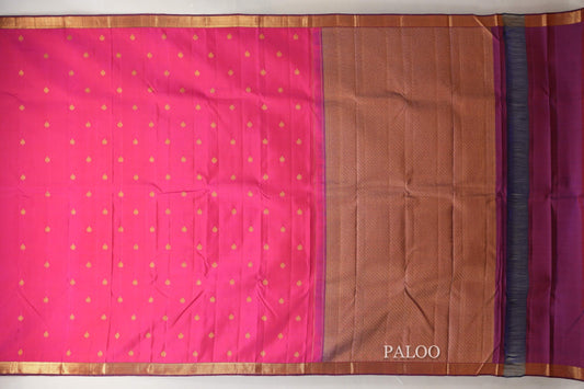 Pink with Purple Borders Plant Based Kanjivaram Silk Saree paloo