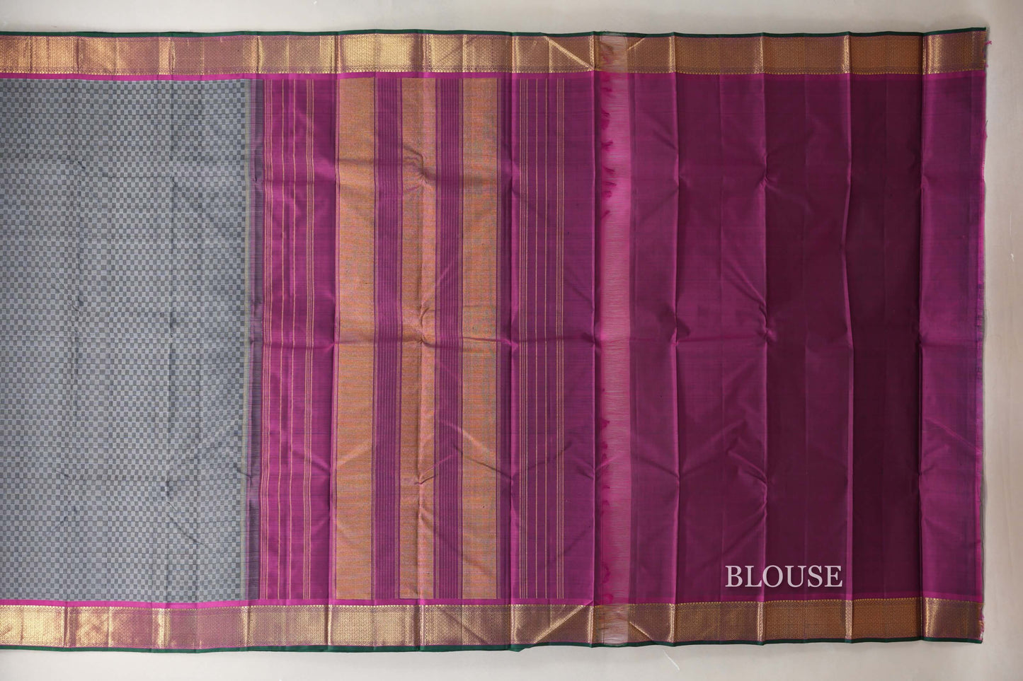 Grey with Magenta Borders Vintage Kanjivaram Silk Saree blouse