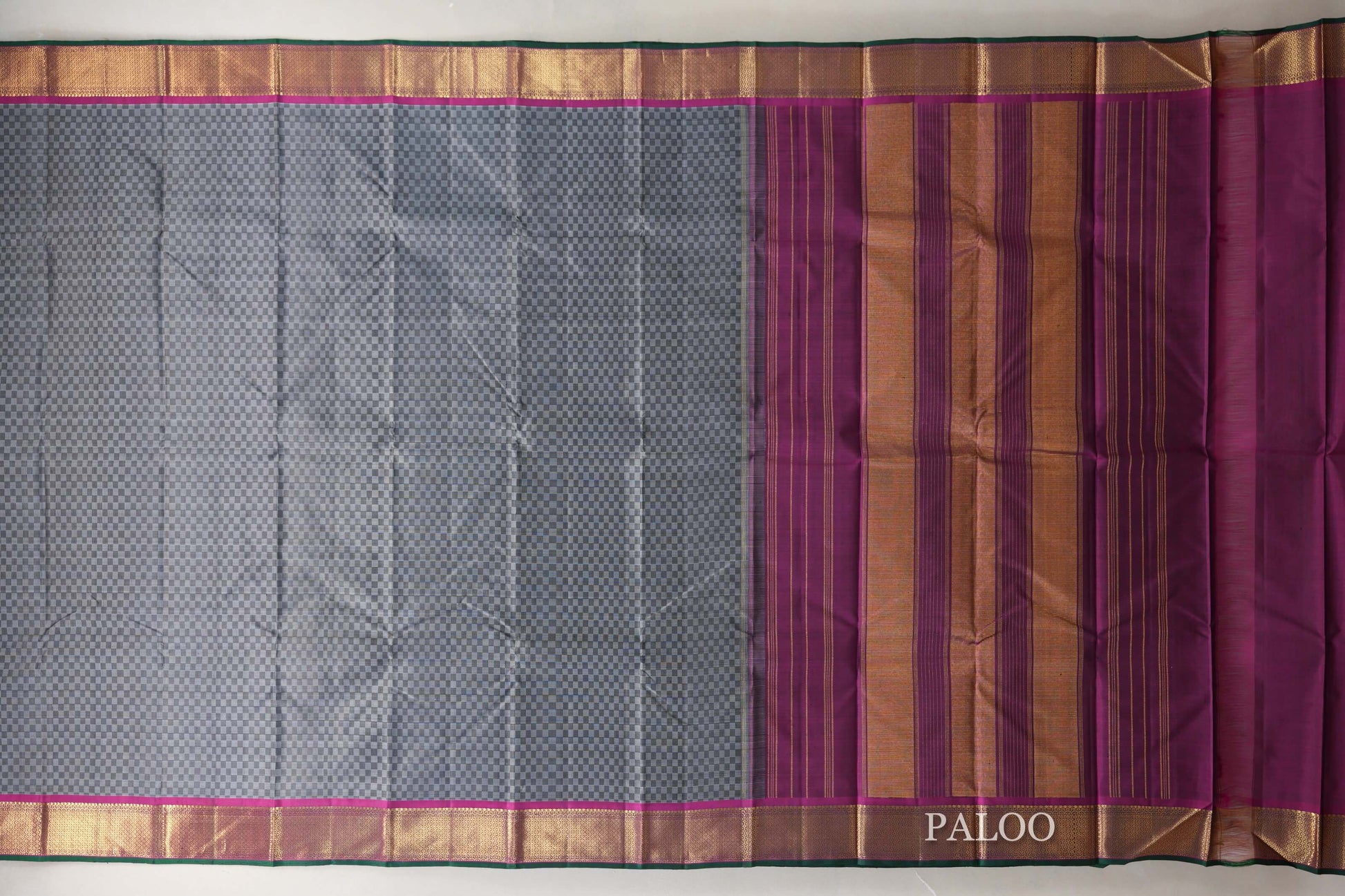 Grey with Magenta Borders Vintage Kanjivaram Silk Saree paloo