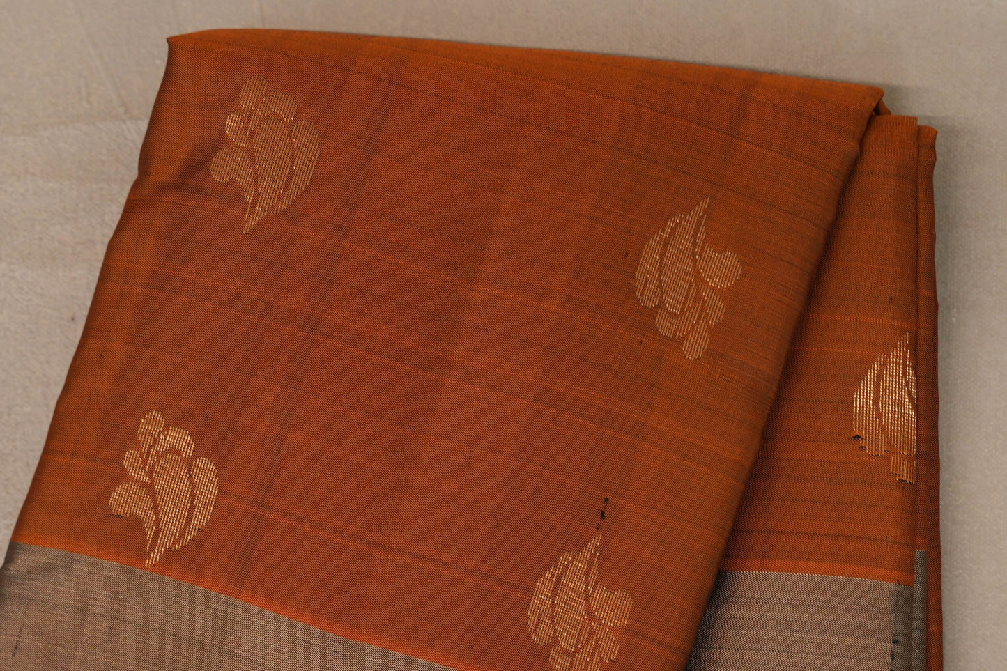 Burnt Orange with Leaf Green Borders Light Weight Kanjivaram Silk Saree body