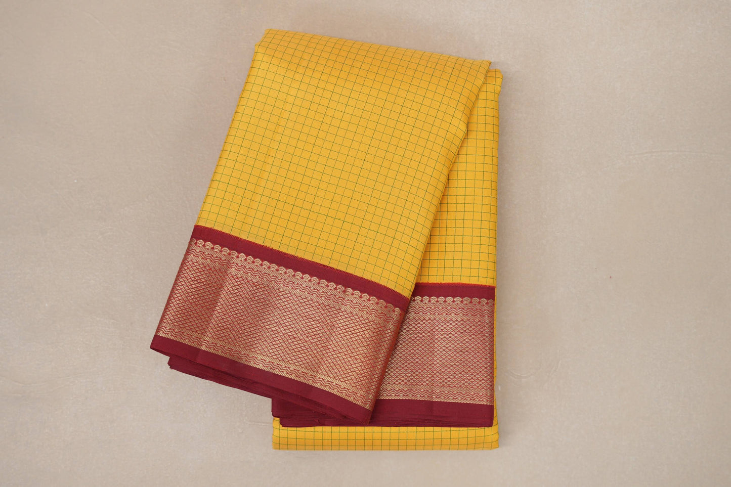 folded yellow Vintage Kanjivaram Silk Saree