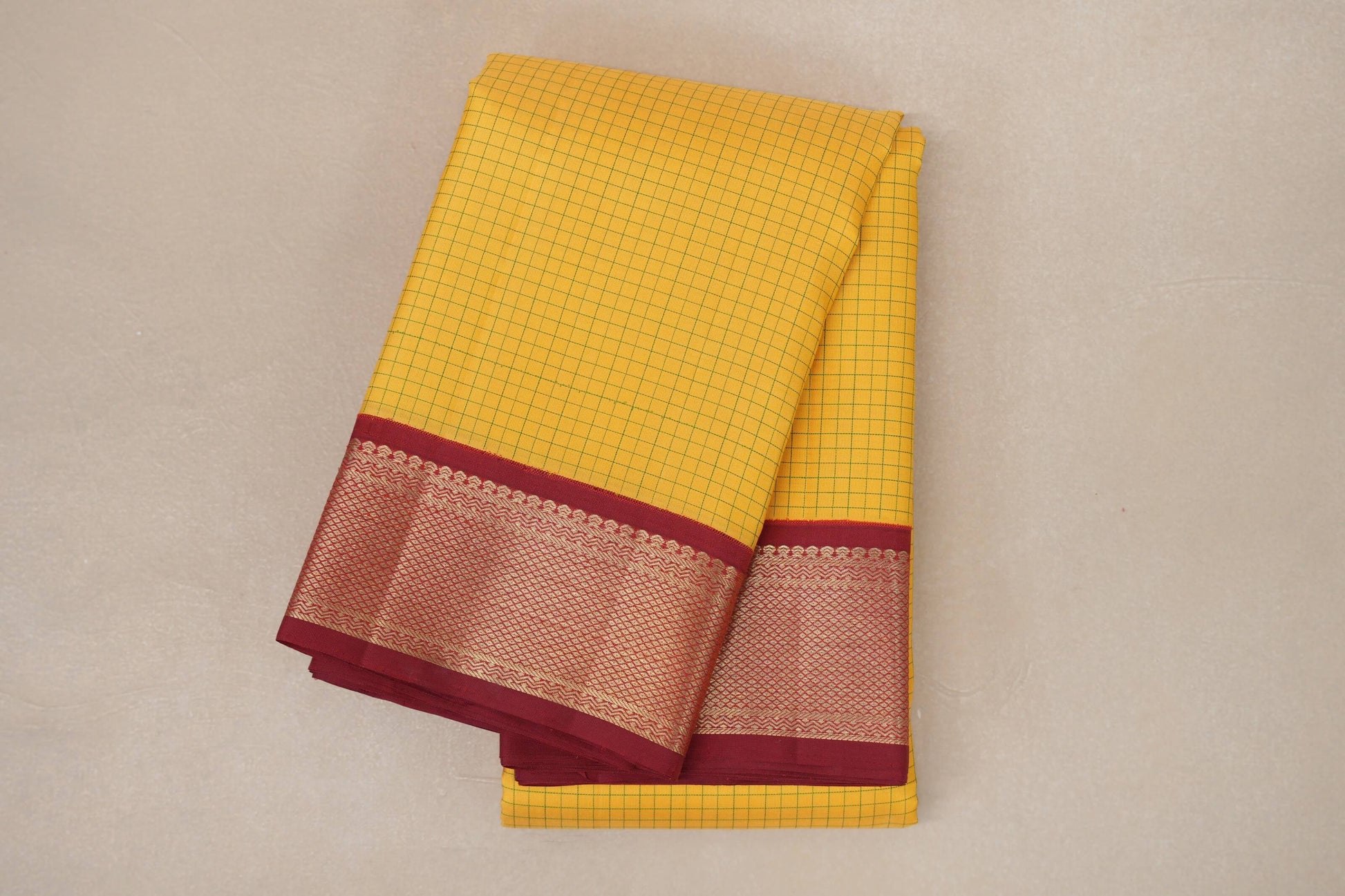 folded yellow Vintage Kanjivaram Silk Saree
