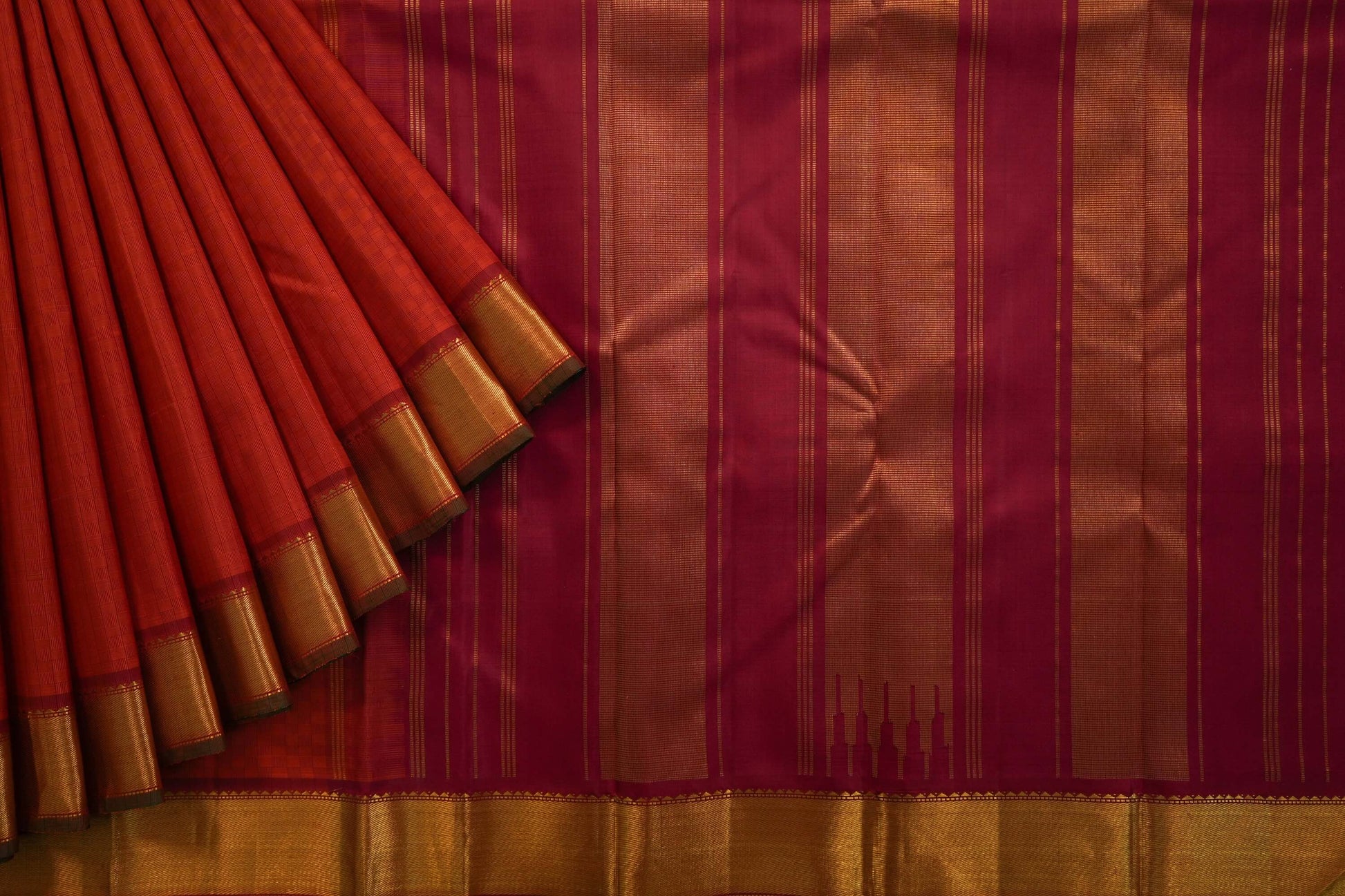 Brick rust kanchipuram silk saree