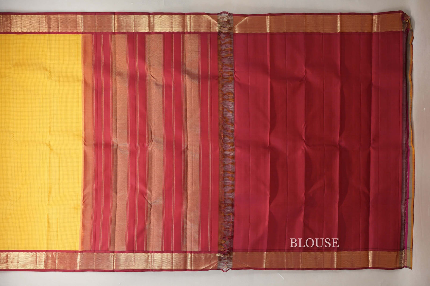 yellow Vintage Kanjivaram Silk Saree blouse