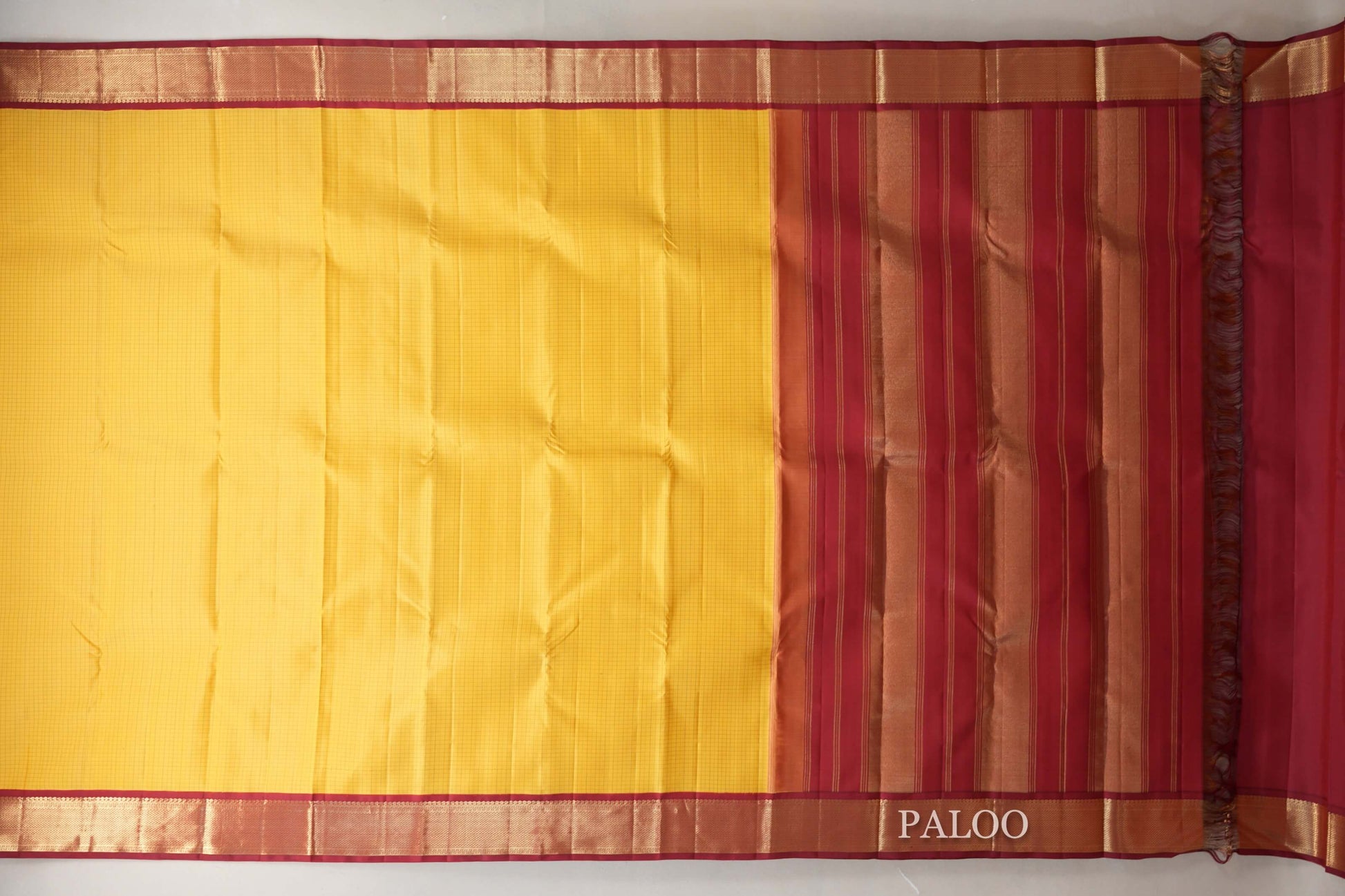 yellow Vintage Kanjivaram Silk Saree paloo