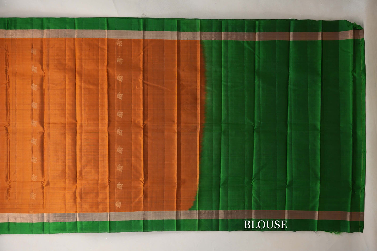 Burnt Orange with Leaf Green Borders Light Weight Kanjivaram Silk Saree blouse