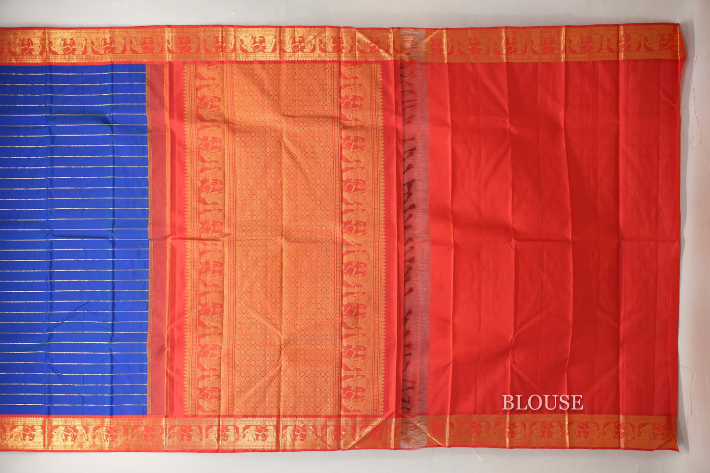 Peacock Blue Vintage Beldhary Kanjivaram Silk Saree blouse