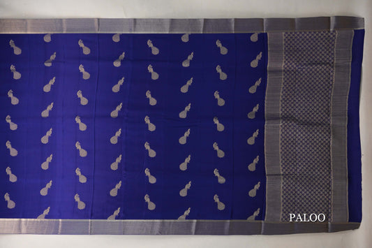 Navy Blue Mysore Silk Saree paloo