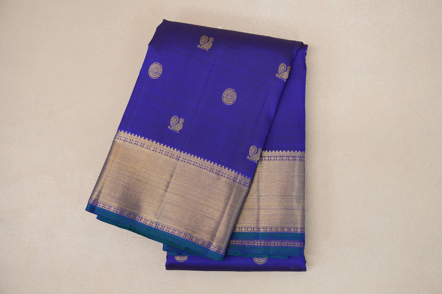 folded Ink Blue Heirloom Kanjivaram Silk Saree