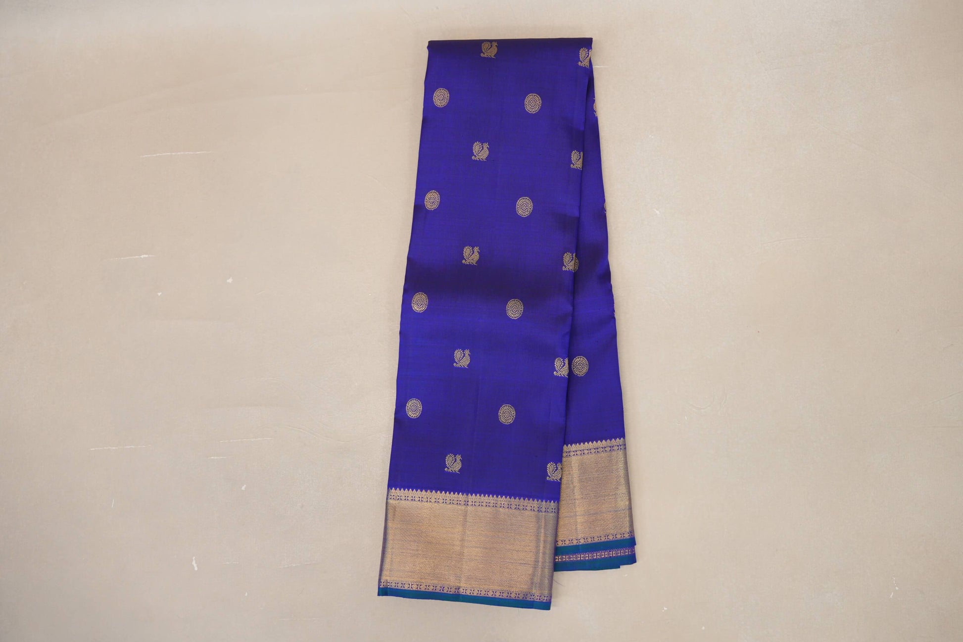 folded Ink Blue Heirloom Kanjivaram Silk Saree