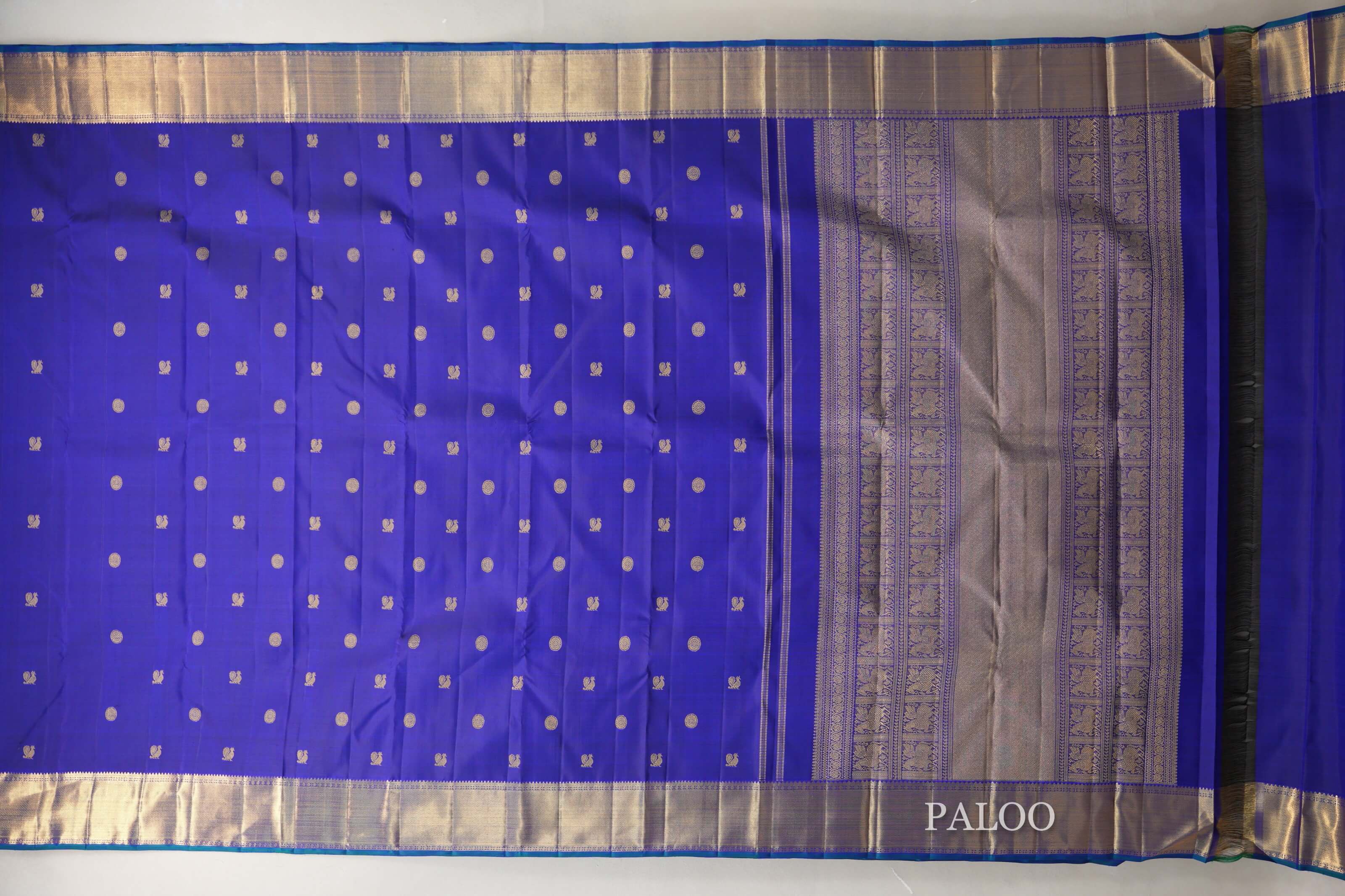 Ink Blue Heirloom Kanjivaram Silk Saree paloo