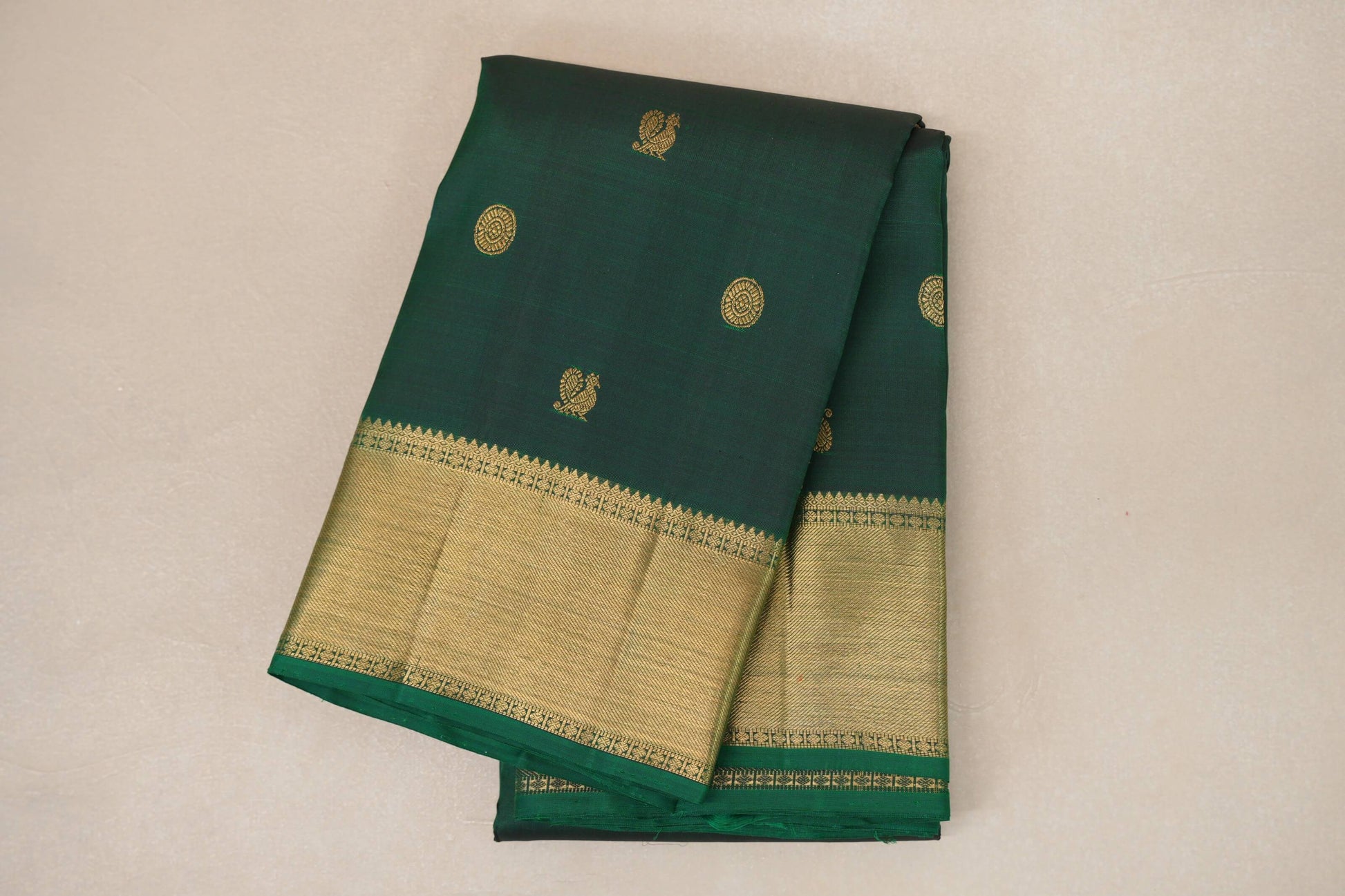 Bottle Green Heirloom Kanjivaram Silk Saree folded 