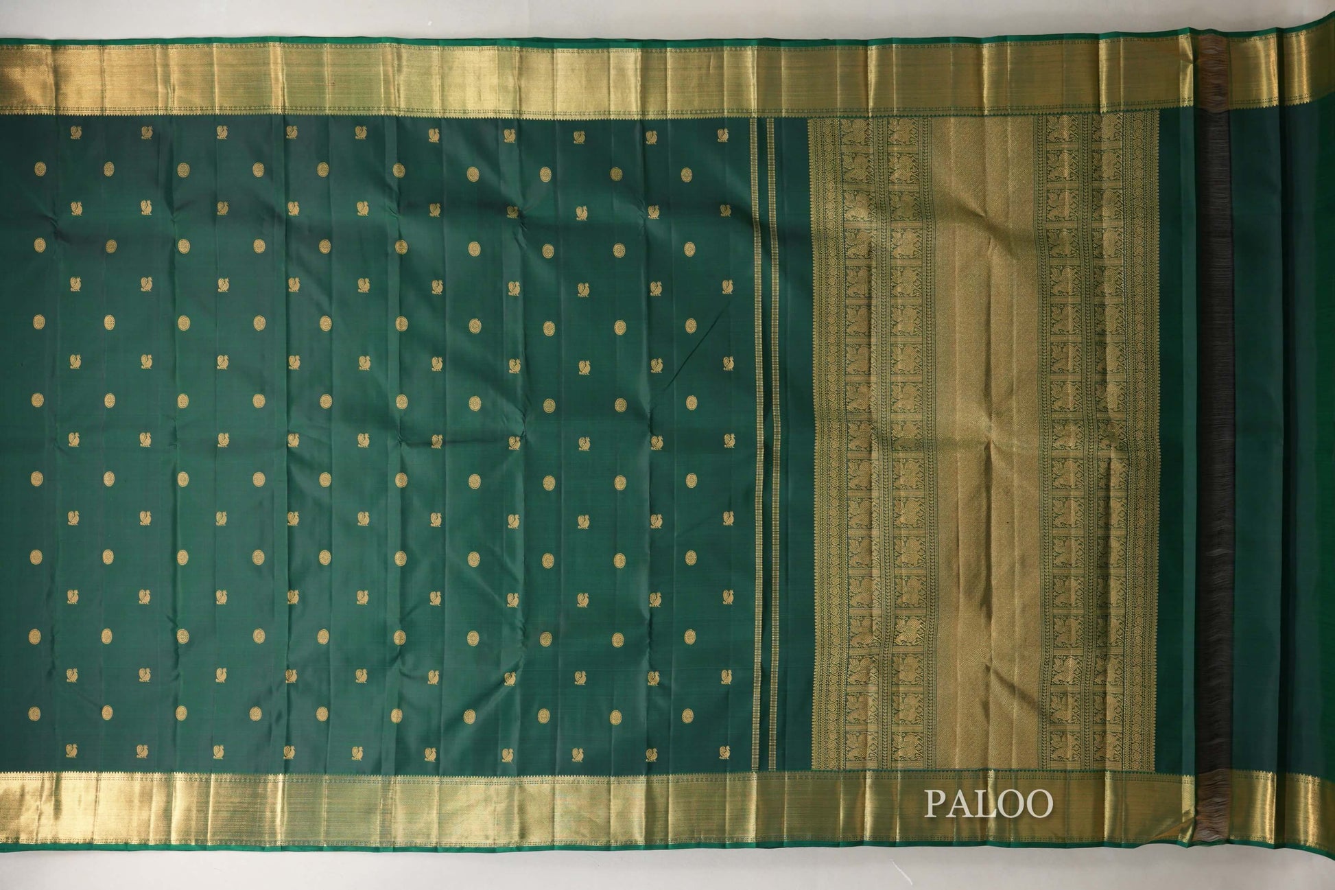 Bottle Green Heirloom Kanjivaram Silk Saree paloo