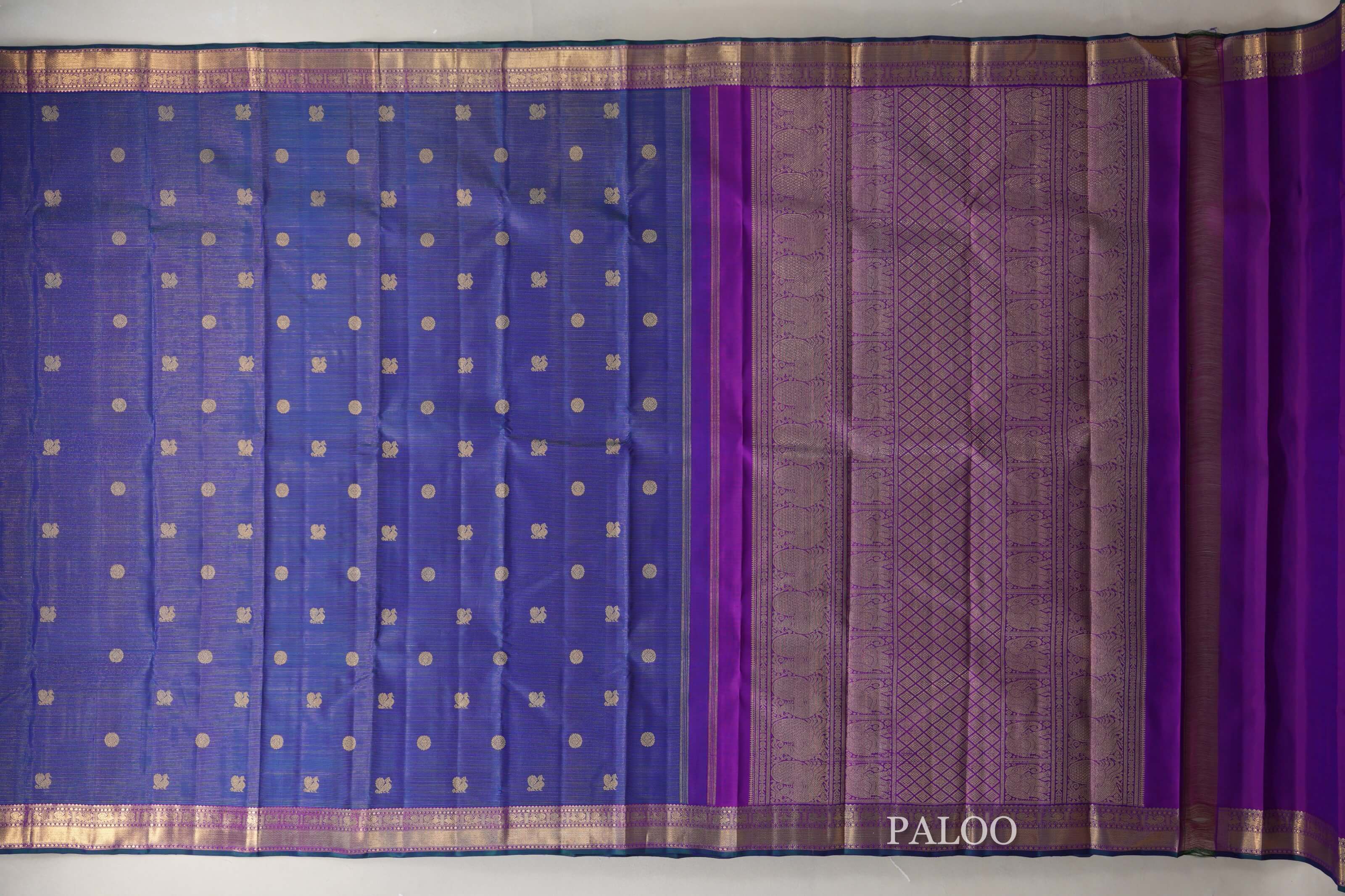 Peacock Blue Heirloom Kanjivaram Silk Saree paloo