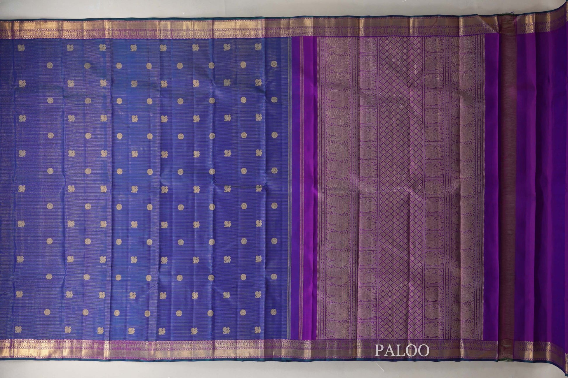 Peacock Blue Heirloom Kanjivaram Silk Saree paloo