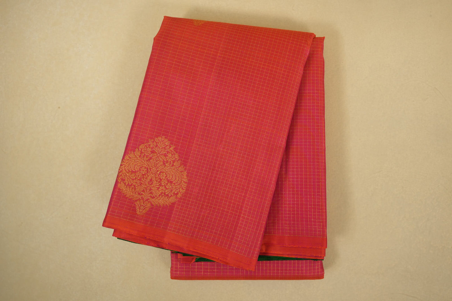 Pinkish orange vintage kanjivaram silk saree