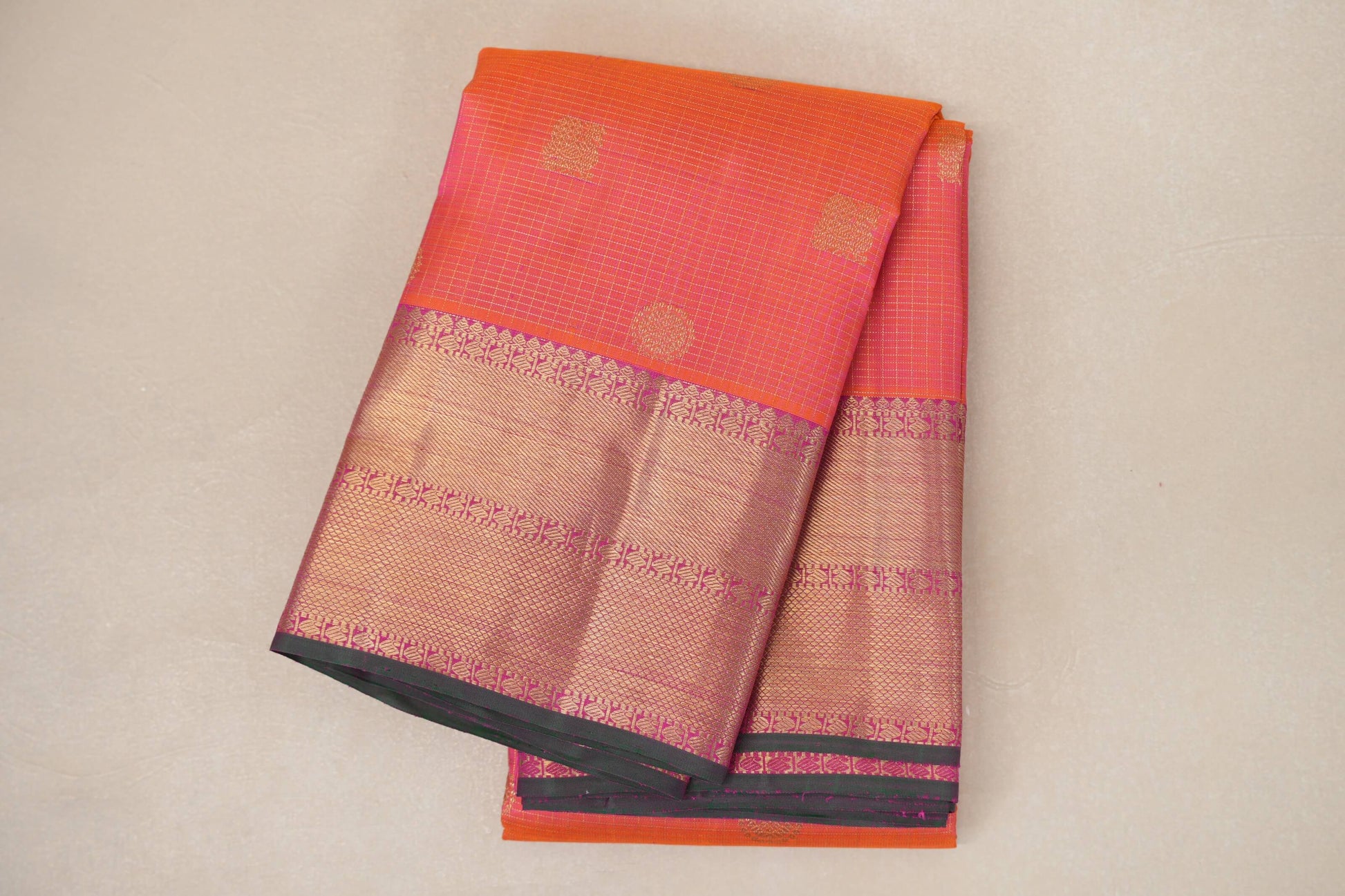 folded Pinkish Orange Heirloom Kanjivaram Silk Saree 