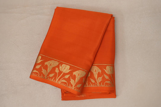 Bright Orange Mysore Silk Saree
