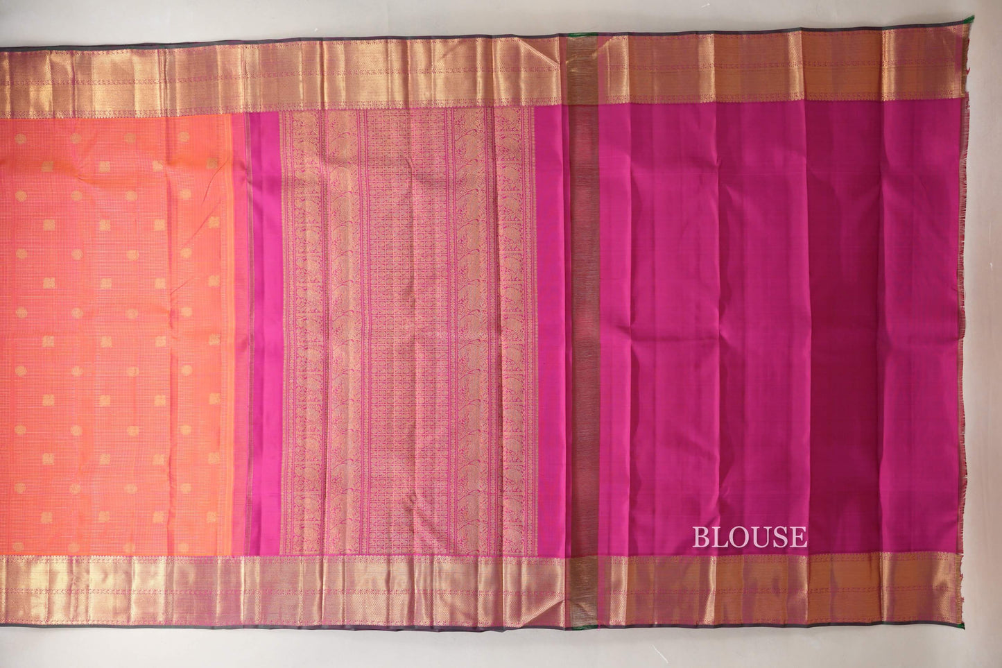 Pinkish Orange Heirloom Kanjivaram Silk Saree blouse