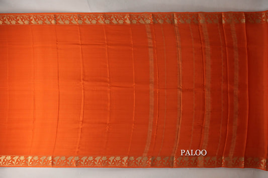 Bright Orange Mysore Silk Saree paloo