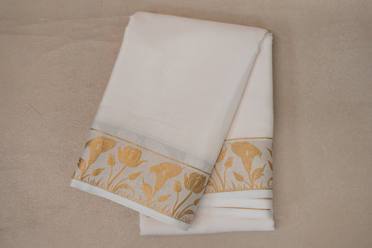 Milk White Mysore Silk Saree