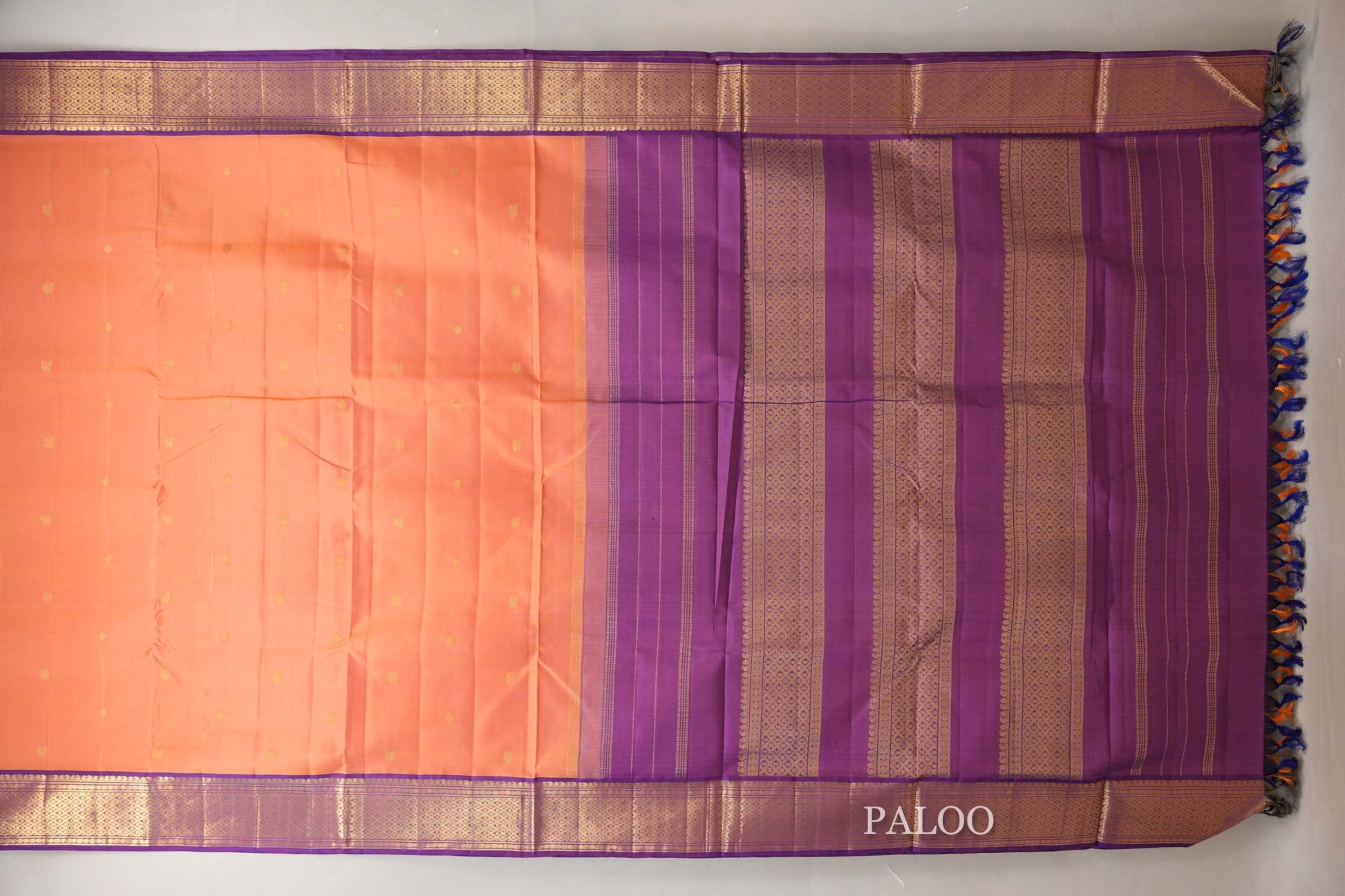 Peach Ten Yards Silk Saree paloo
