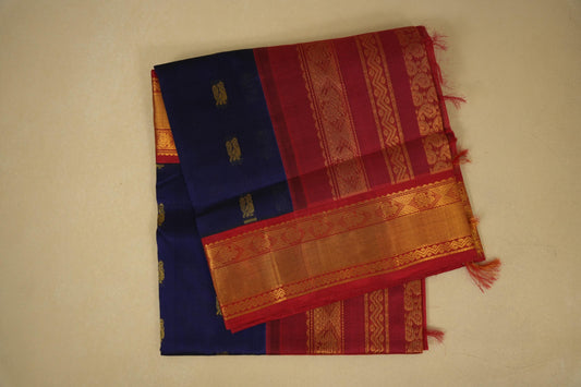 Dark blue vintage silk cotton saree