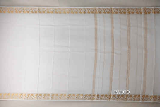 Milk White Mysore Silk Saree paloo