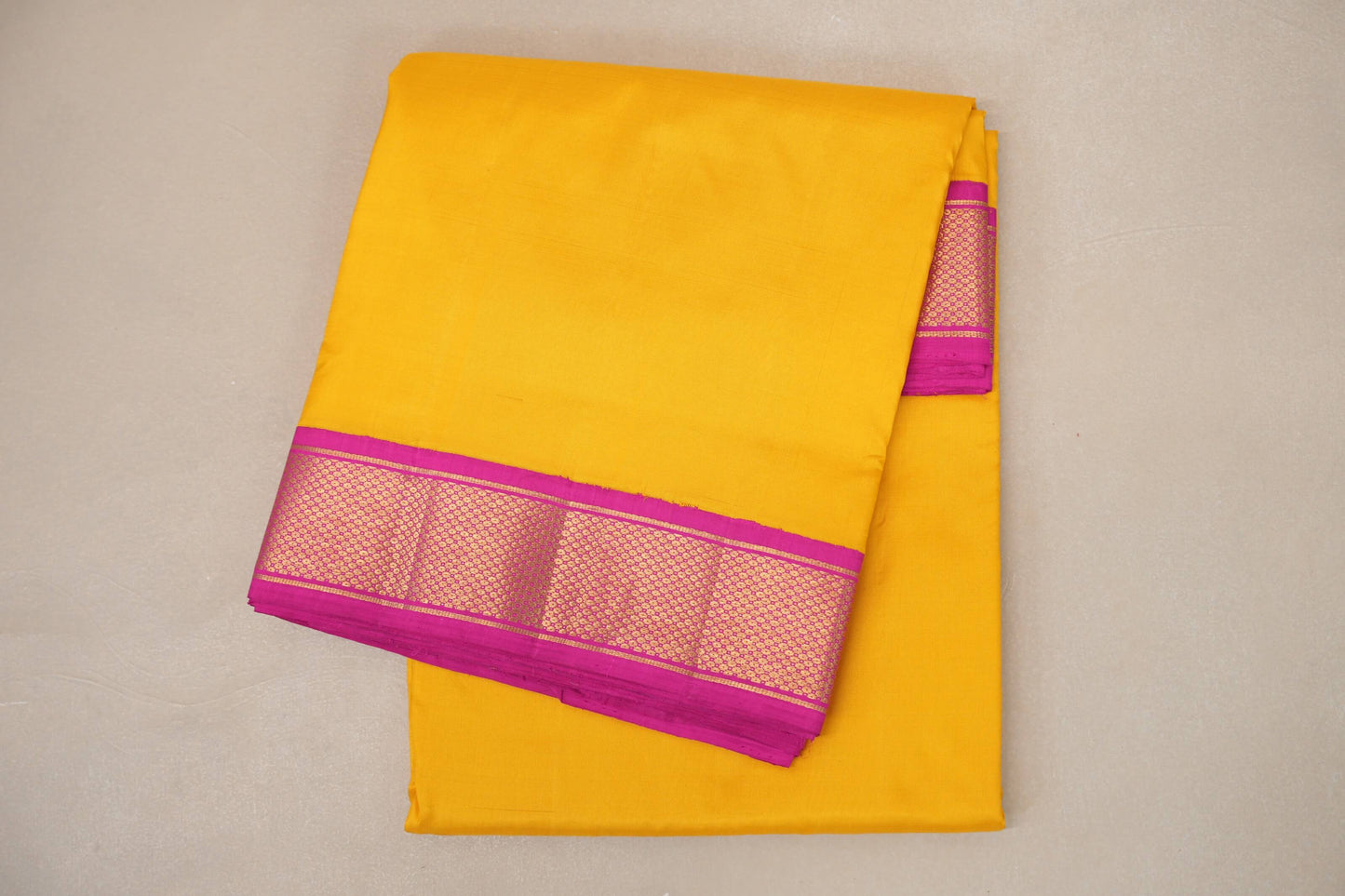 folded lemon yellow  Ten Yards Silk Saree 