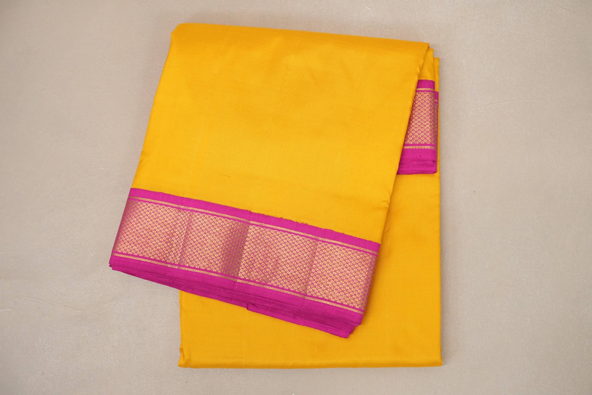 folded lemon yellow  Ten Yards Silk Saree 