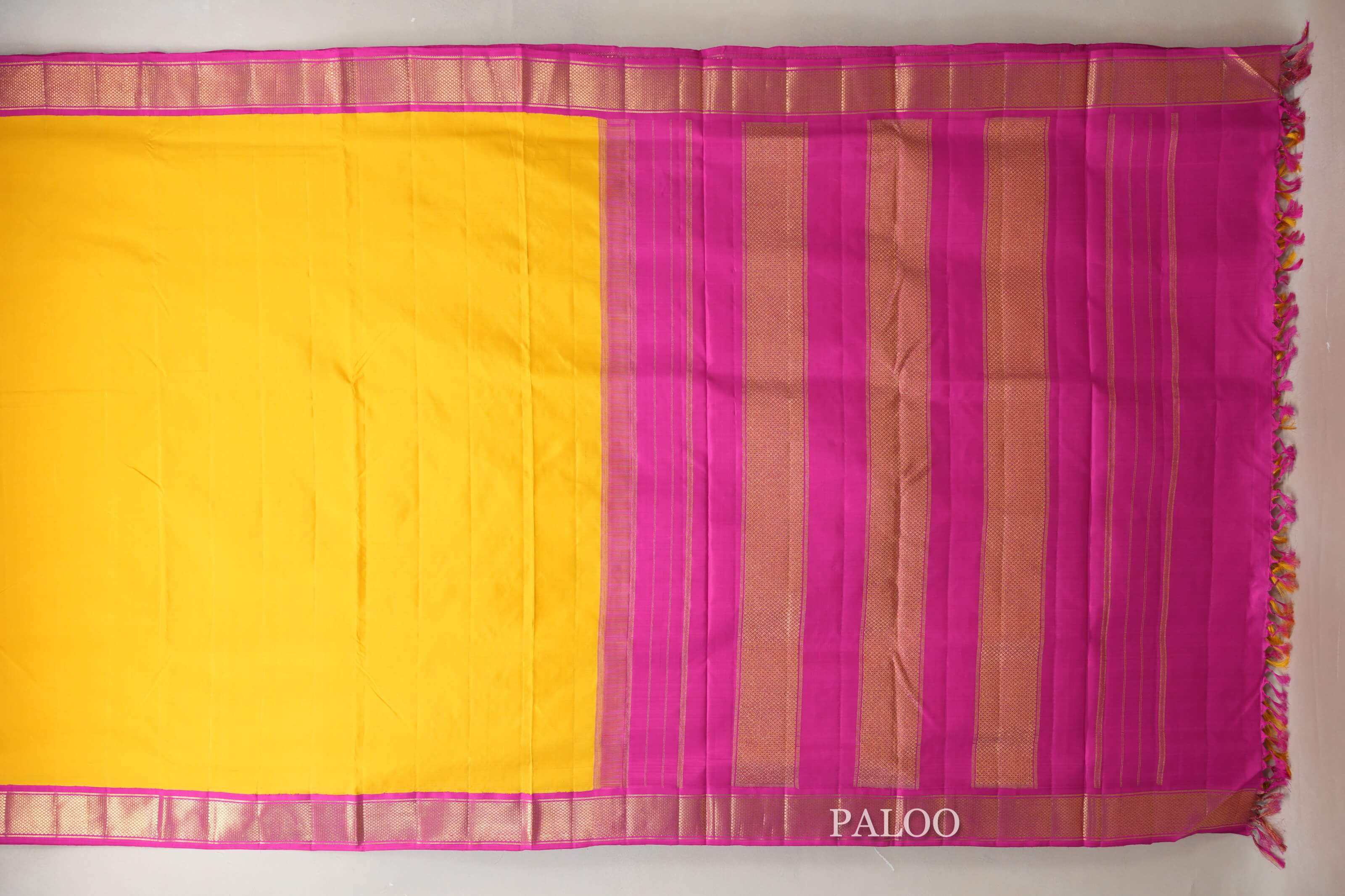 lemon yellow  Ten Yards Silk Saree paloo