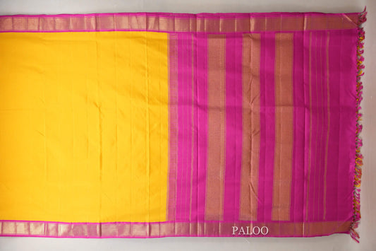 lemon yellow  Ten Yards Silk Saree paloo