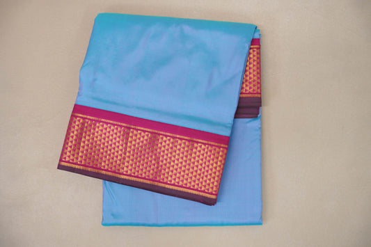 folded Sky Blue Ten Yards Silk Saree 