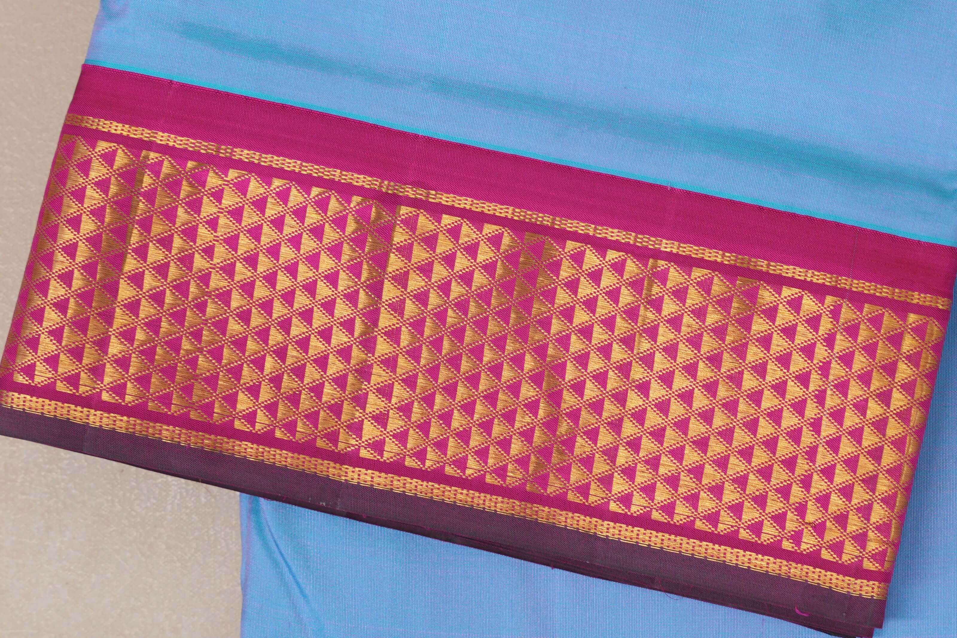 Sky Blue Ten Yards Silk Saree border 