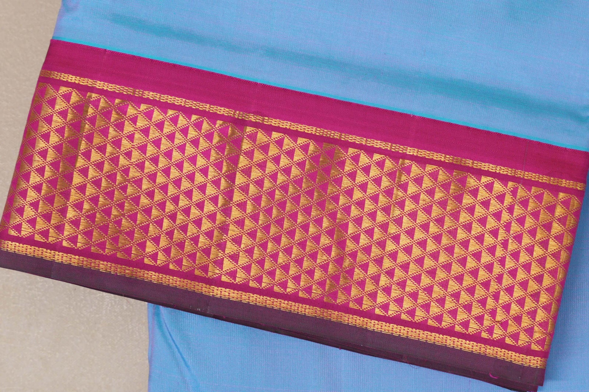 Sky Blue Ten Yards Silk Saree border 