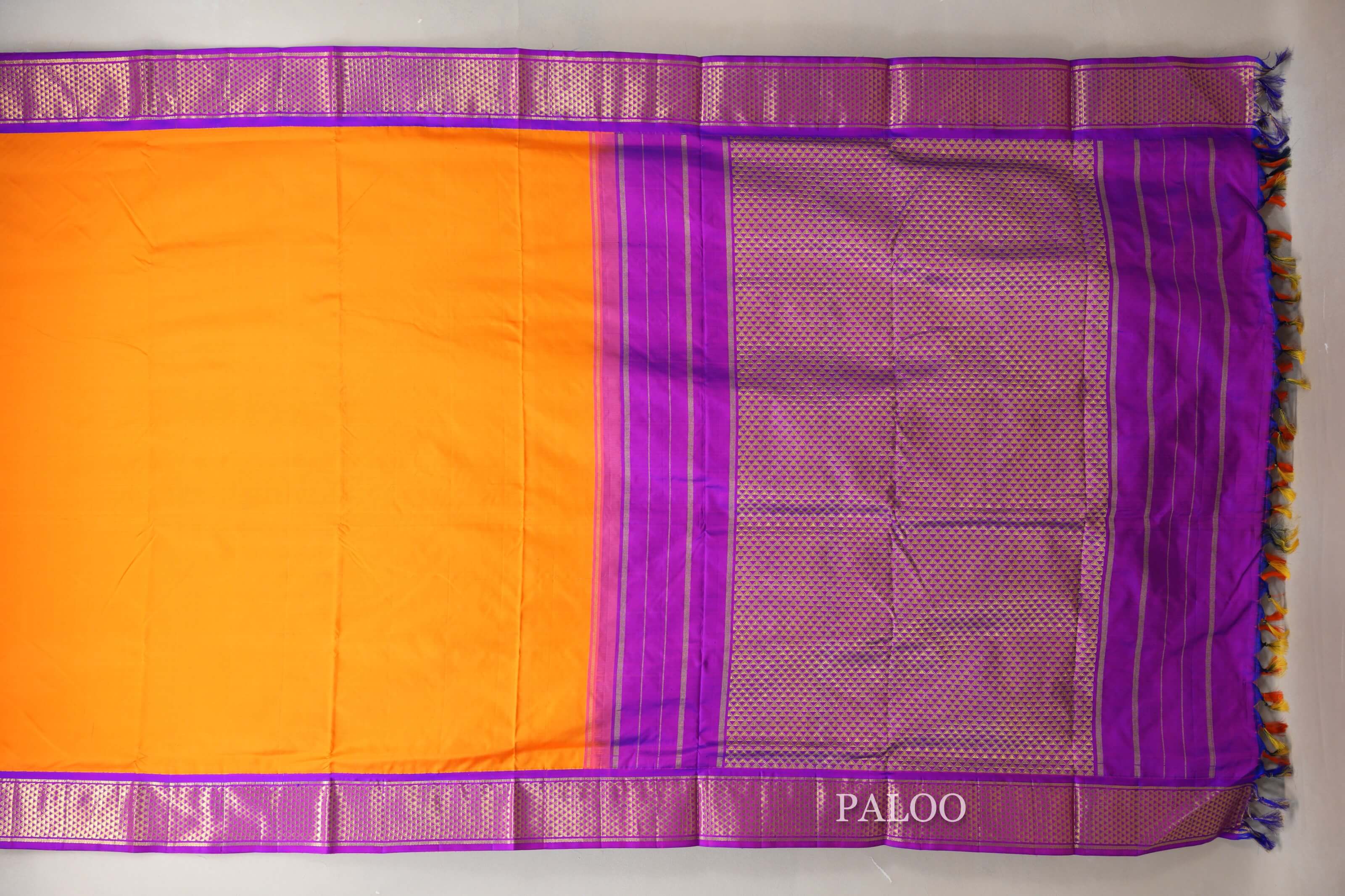 Mango Yellow Ten Yards Silk Saree paloo