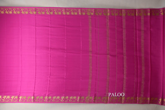 Bright Rani Pink Mysore Silk Saree paloo