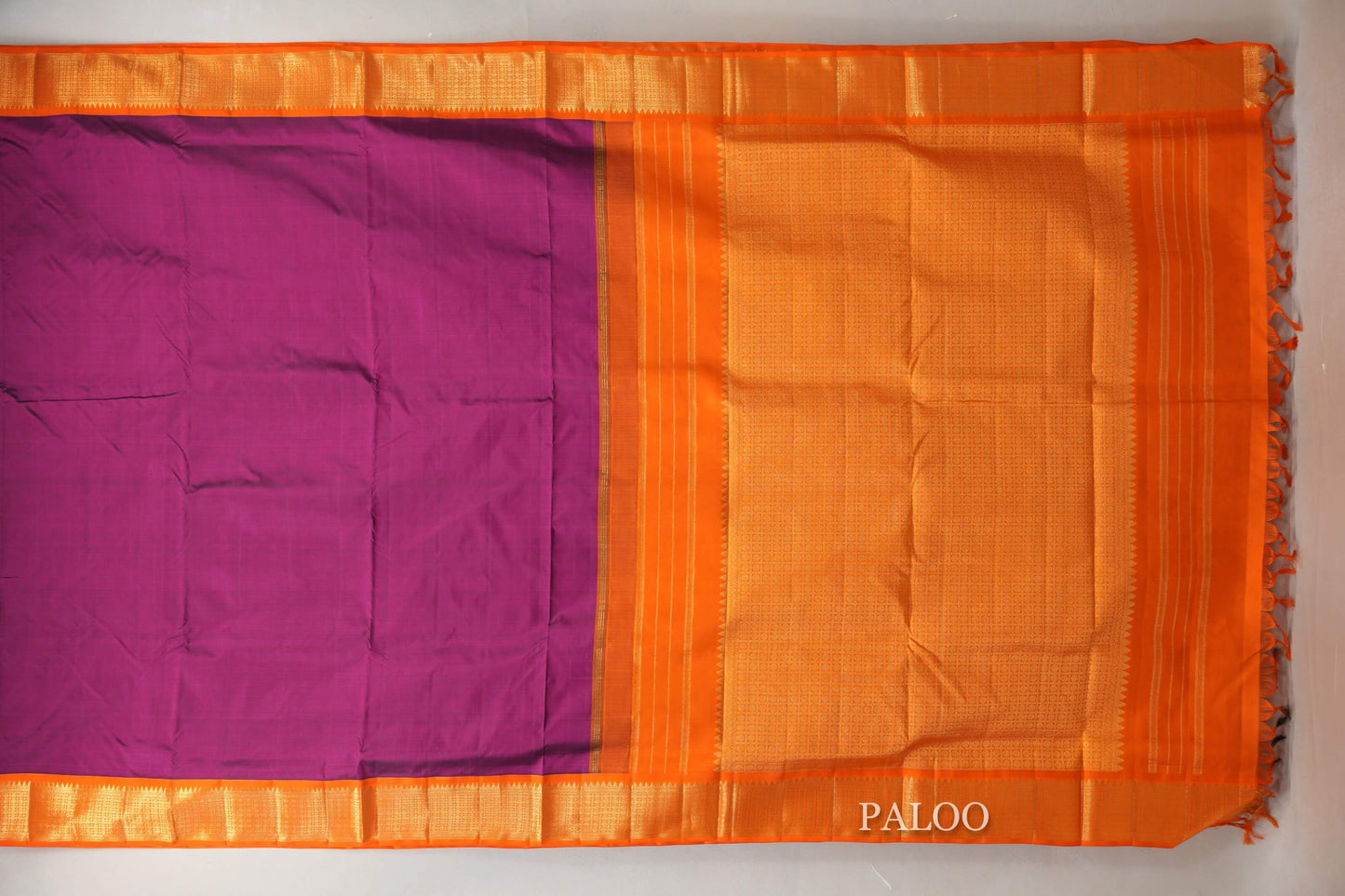 Magenta with Orange Borders Ten Yards Silk Saree paloo