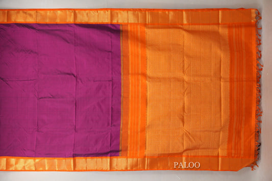 Magenta with Orange Borders Ten Yards Silk Saree paloo