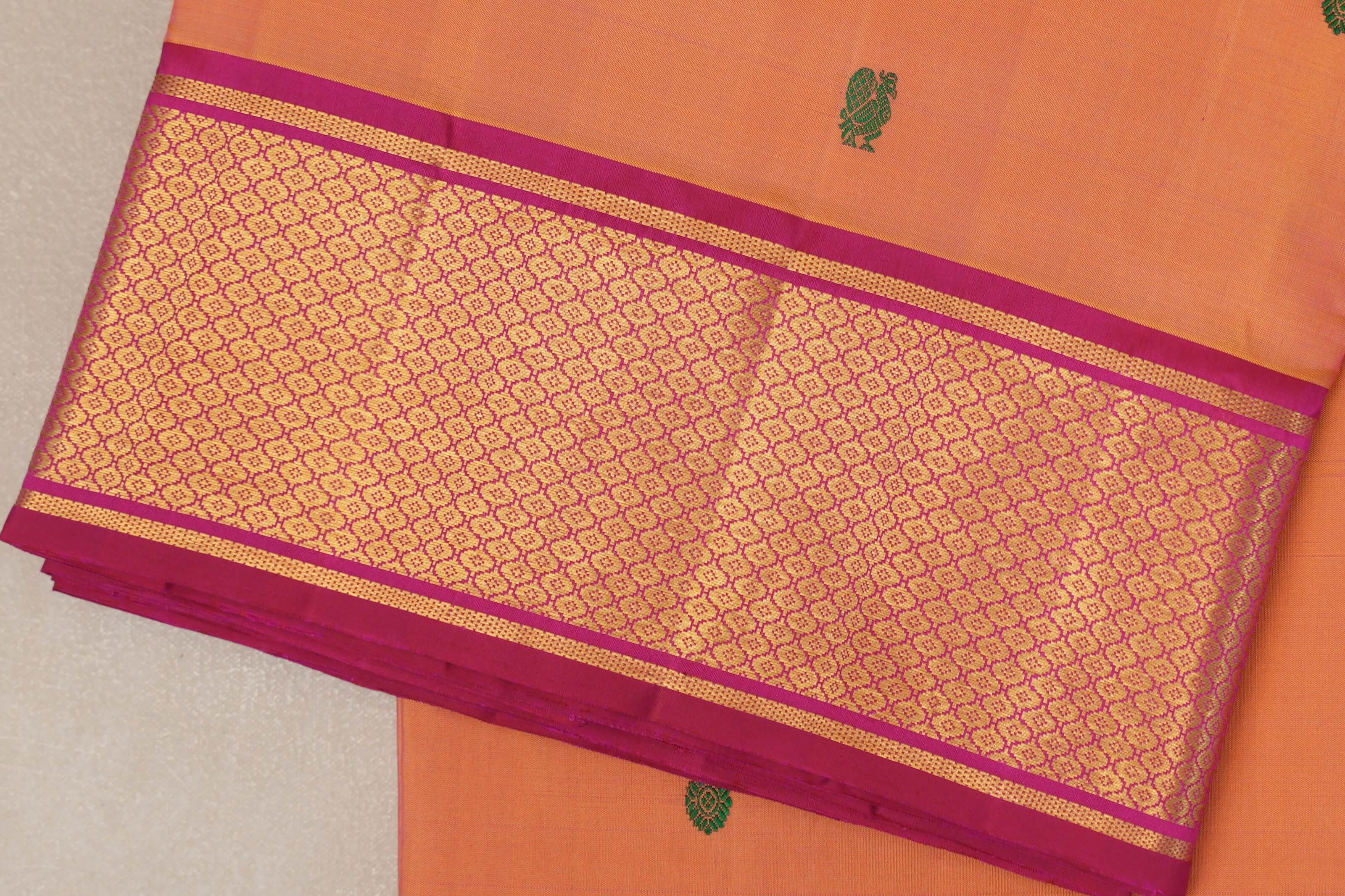 Peach Ten Yards Silk Saree border zoom