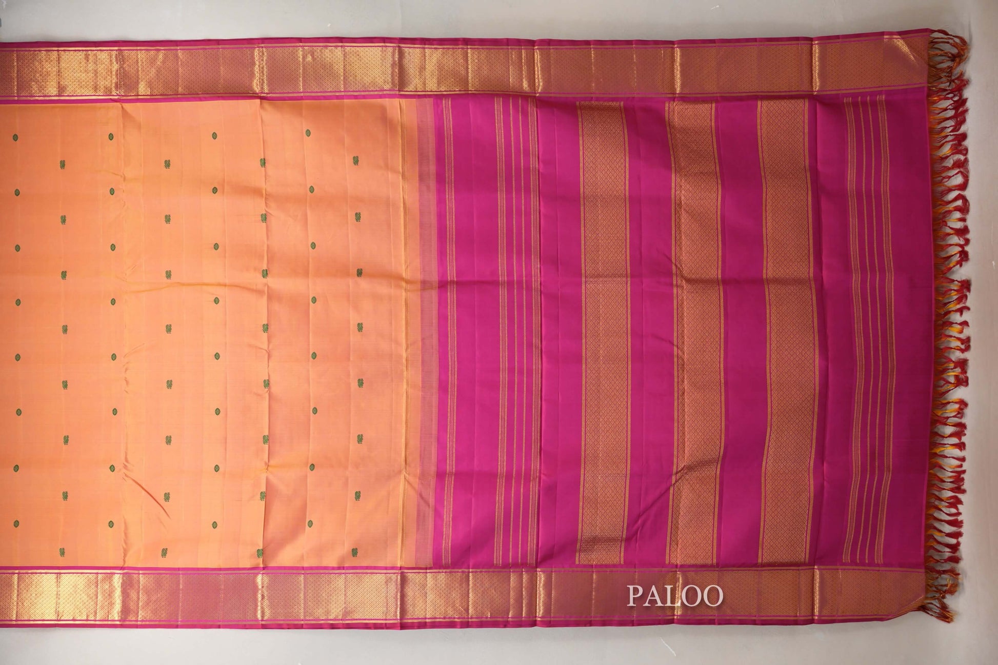 Peach Ten Yards Silk Saree paloo